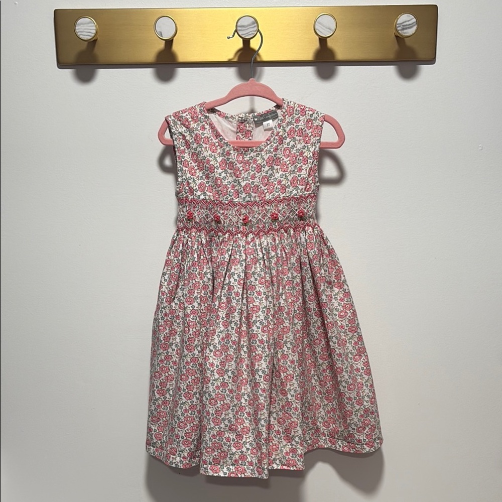 Petit Confection Floral Pink and Green Smocked Kids Dress by